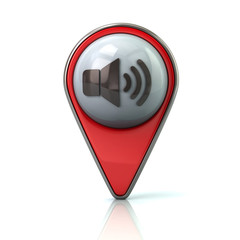 Red map pointer with speaker icon
