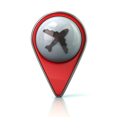 Obraz premium Red map pointer with airport icon
