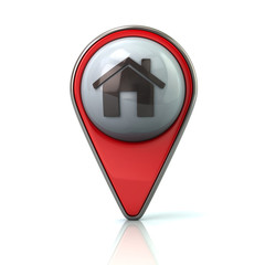 Red map pointer with home icon