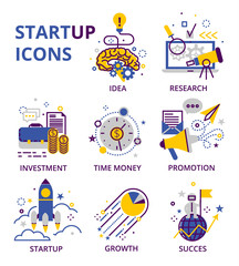 Start up business icon set isolated on white background. Suitable for info graphics, websites and banners. Vector illustrations,