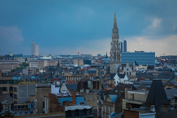 Aerial view of Brussels, Belgium with Grand Place tower