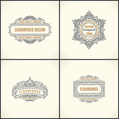 Vector Calligraphic Design elements. Vintage Flourishes Retro logo and frames set