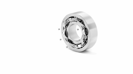 Disassembly of ball bearing on white background