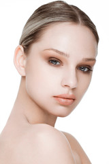 Beauty fashion model with natural makeup skin care