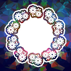 Color mosaic round frame with decorative flowers. Vector clip art.