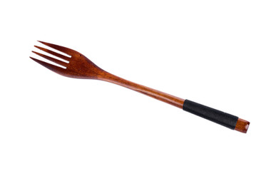 wooden fork isolated on white background