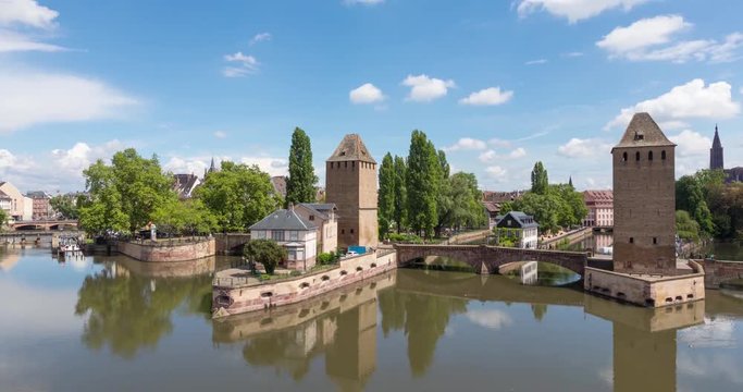 Panoramic time lapse video of Pont Couverts in Strasbourg, France
