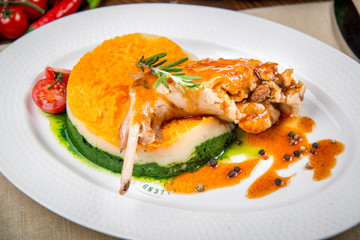 Dish with rabbit meat with vegetables