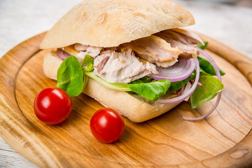 Dish with rabbit meat with vegetables