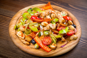 Dish with rabbit meat with vegetables