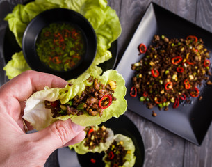 chilli beef lettuce wraps - 154296207