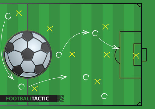 Soccer game strategy plan. football background.
