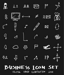 Business set sketch vector ink doodle on chalkboard eps10