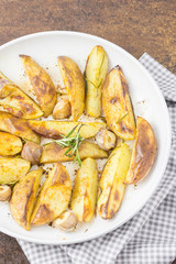 Oven roasted rosemary garlic potatoes. Top view.