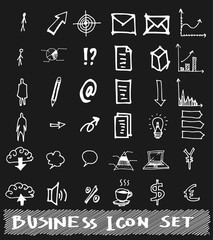 Business set sketch vector ink doodle on chalkboard eps10