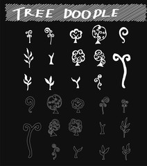 Set of tree doodles vector on chalkboard eps10