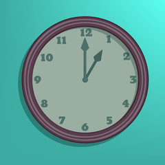 Wall clock with shadow. Vector illustration in a flat style