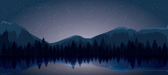 Fototapeta na wymiar Mount and night sky vector illustration.