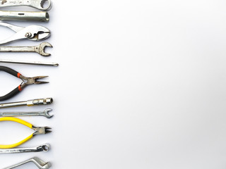 Tools and equipments on white background