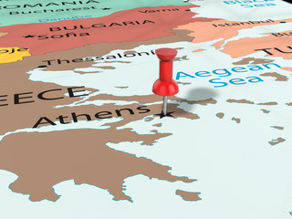 Pushpin on Athens map