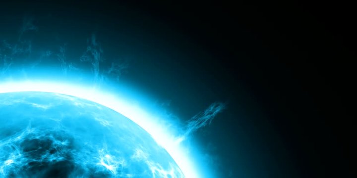 4k Rendered CGI Animation of Spherical Planet Bursting Out Energy in a Light Blue