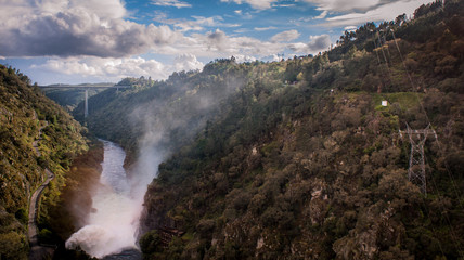 View from top of dam with floodgates opened