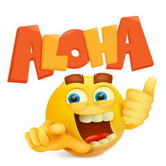 Round yellow smiley face with aloha title © nektoetkin