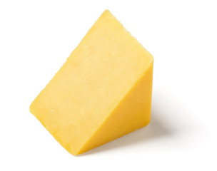 Wedge of Cheddar Cheese on White Background