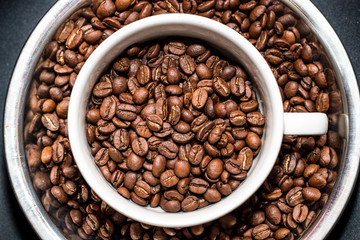 coffee beans in white cup