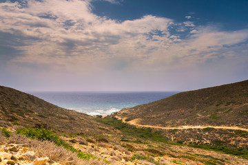 Fototapeta premium A sunny day on the island Prasonisi. On the south of the island Rhodes. Greece, Europe.