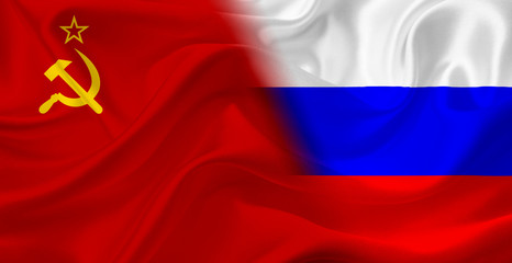 Flag of Soviet Union and Russia, with waving fabric texture