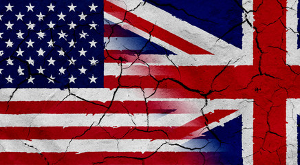 Flag of USA and Great Britain, with cracked background texture