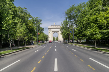 Fototapeta na wymiar Arch of Triumph, Arcul de Triumf located in the northern part of Bucharest, Romania, on the Kiseleff Road