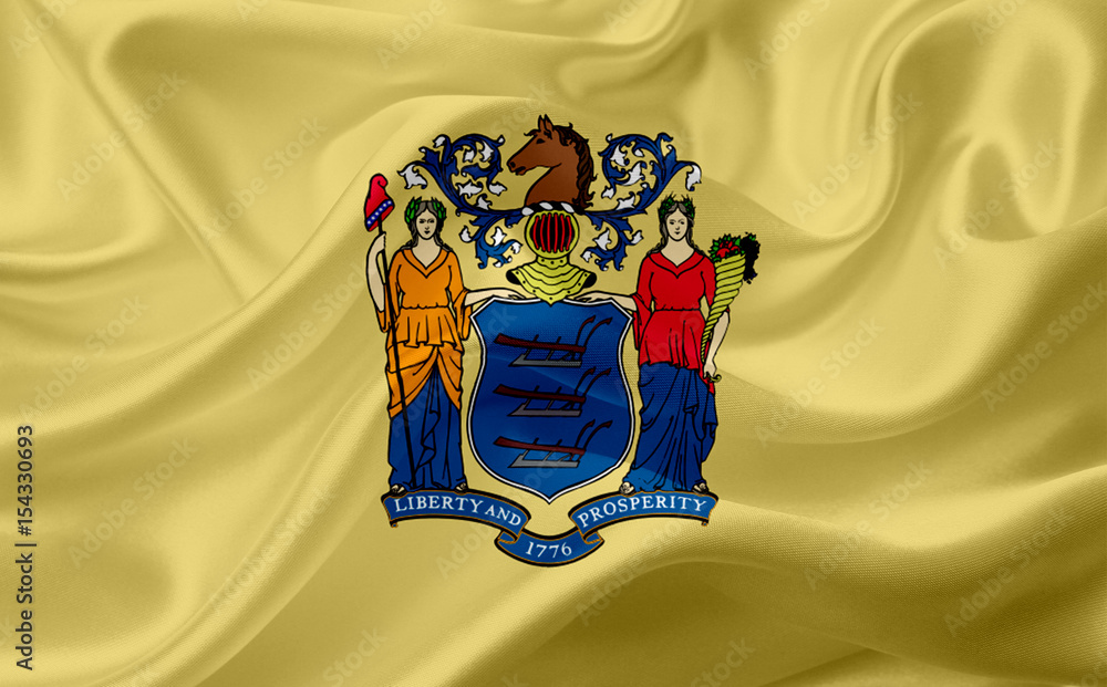 Wall mural Flag of New Jersey, USA, with waving fabric texture