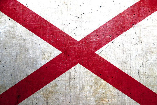 Flag of Alabama, USA, with an old, vintage metal texture