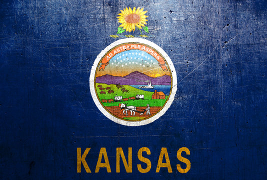 Flag of Kansas, USA, with an old, vintage metal texture