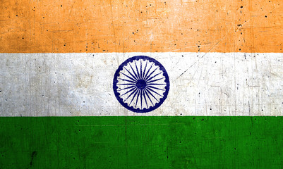Fototapeta na wymiar Flag of India, with an old, vintage metal texture