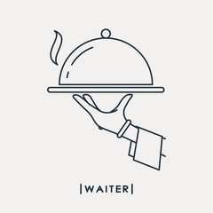 Waiter outline icon. Waiter's hand with tray