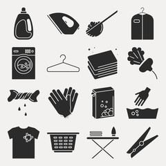 Collection of laundry icons. Set of housework outline icons