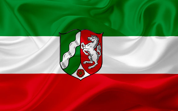 Flag of North Rhine Westphalia, Germany, with waving fabric texture