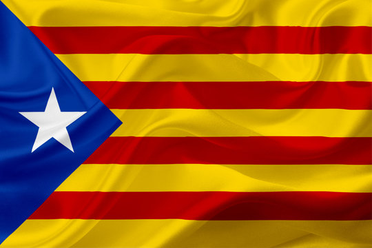 Flag of Catalunya, Spain, with waving fabric texture