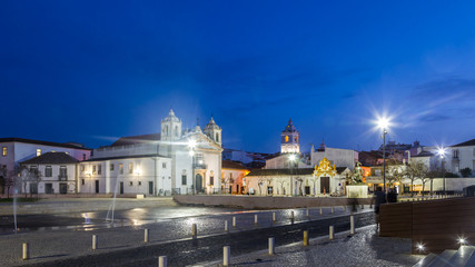 Fototapeta na wymiar Night view town square of the ancient town center of Lagos, Algarve, Portugal