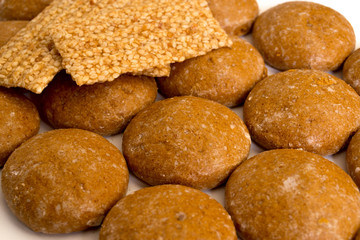 Biscuits and sweet bars with honey and sesame seeds