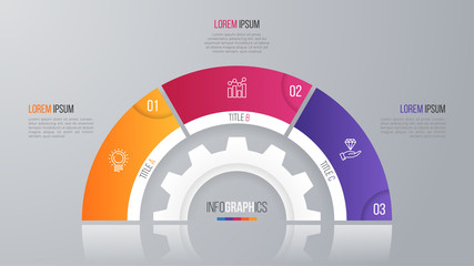 Vector circle chart template for infographics with 3 options.