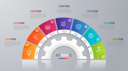 Vector circle chart template for infographics with 7 options.