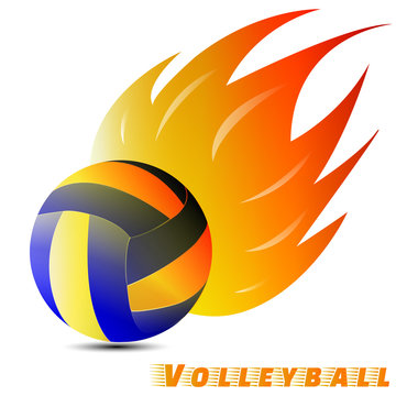 volleyball ball with red orange yellow tone of the fire in white background. volleyball logo club. vector. illustration. graphic design. 