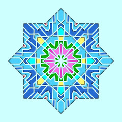 Arabesque pattern, vignette in eastern style, orient stained-glass. Design for Eid Mubarak, decorative tile of mosque 3d