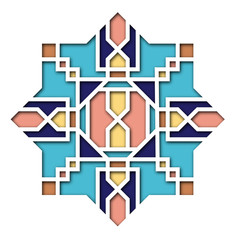 Arabesque design, vignette in eastern style, orient colorful stained-glass. Pattern for Eid Mubarak, decorative islamic tile of mosque 3d