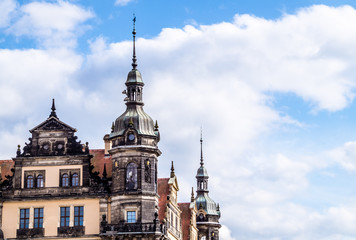 Obraz premium Ancient architecture of Germany. Spiers of old buildings against the blue sky