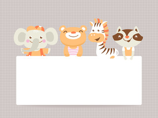 Greeting card template with funny animals and text space